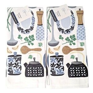 Kitchen Utensils Towels 2-Pc Pepper Mill Spoon Canister Teapot Blue Beige NEW